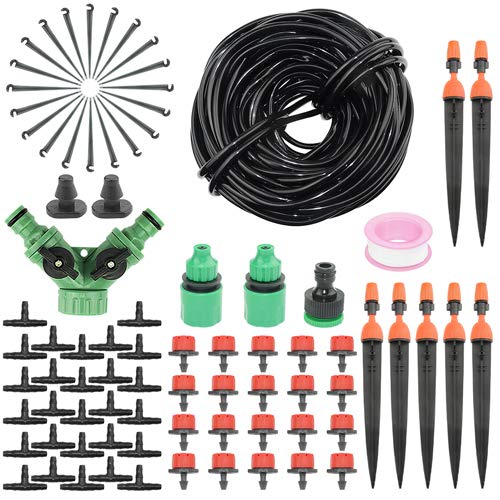 XLX Garden Drip Irrigation Kit Adjustable Misting Drippers Atomizing Connect with Tee Connector and 131FT40M Black Tube DIY Saving Water Automatic Cooling Irrigation Equipment Emitter Drip System